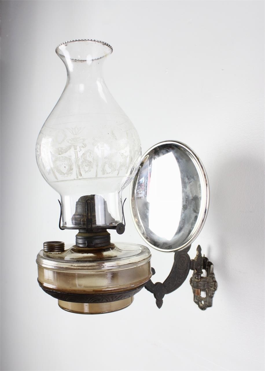 Superb Colonial Queen Anne Wall Mount Oil Lamp