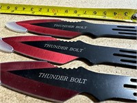 3 BLACK AND RED THROWING KNIVES