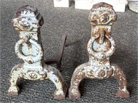 Antique Andiron Pair 19.5” Tall