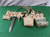 WW2 Military Belt, Canteen, 10 .308 Clips & Ammo
