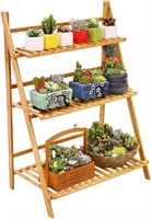 Bamboo Ladder Plant Stand 3 Tier Foldable