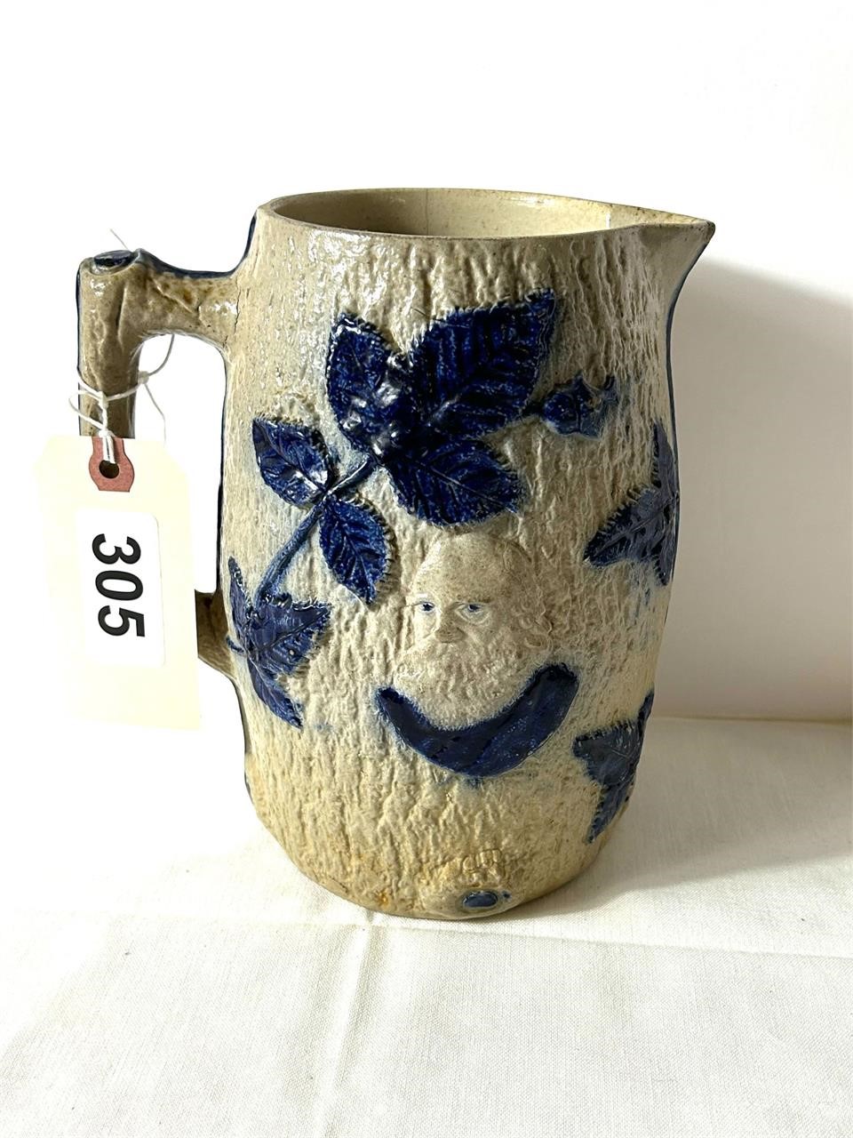 antique Blue & Salt Glaze Pottery Pitcher