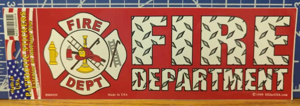 Fire department bumper sticker USA made