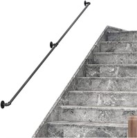 DIYHD 9FT Stair Black Pipe Handrail with 3 Wall
