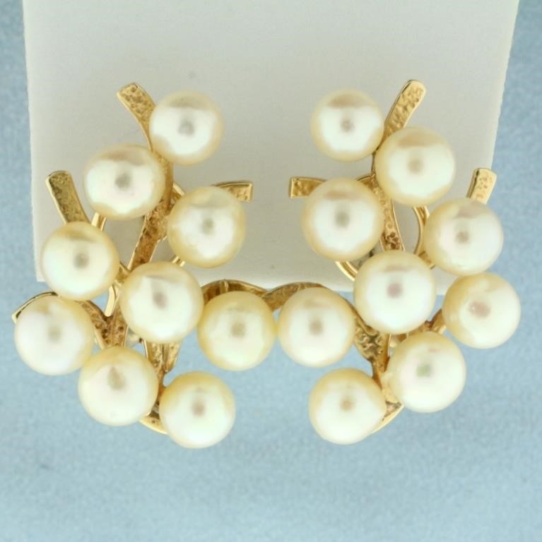 Designer Ming's Pearl Earrings in 14K Yellow Gold