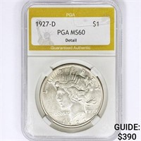 1927-D Silver Peace Dollar PGA MS60 Detail