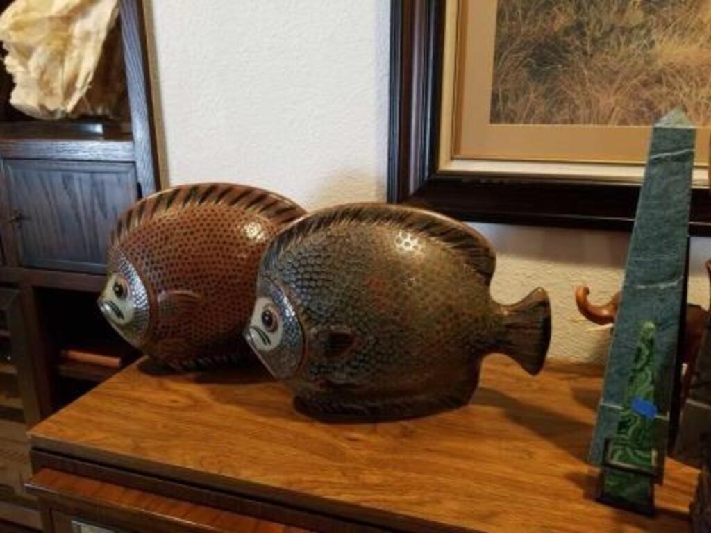 2 large pottery fish made in Mexico 18 x 14