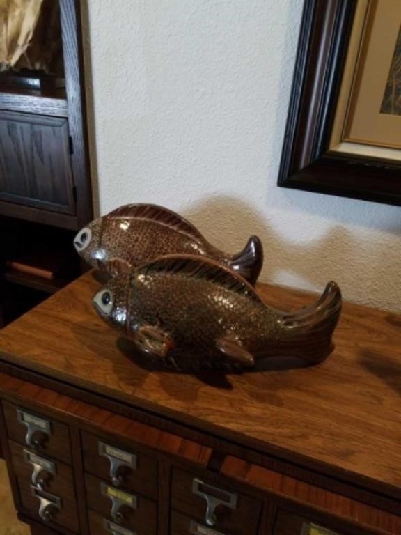 2 pottery fish made in Mexico 17 x 8