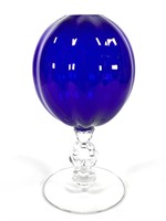 Cambridge Glass Cobalt Ivy Ball w Clear Foot