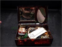 Flowered Mirror Top Celluloid Box & Jewelry