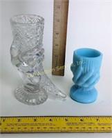 French Blue Opaline Glass Hand Toothpick & Vase