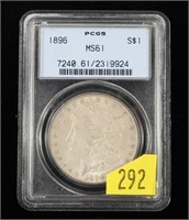 1896 Morgan dollar, PCGS slab certified MS-61