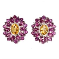 Natural Citrine Rhodolite Garnet Earrings