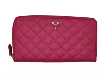 Pink Quilted Leather Zip Around Wallet