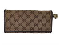 GG Beige Linen Brown Leather Wallet