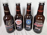 (4)  Large14" Tall Glass Budweiser Beer Bottles