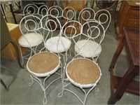 5 VINTAGE METAL WOOD SEAT ICE CREAM PARLOR CHAIRS