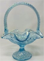 Fenton Blue Iridized Water Lily Basket