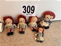 5 Vintage small Raggedy Ann dolls