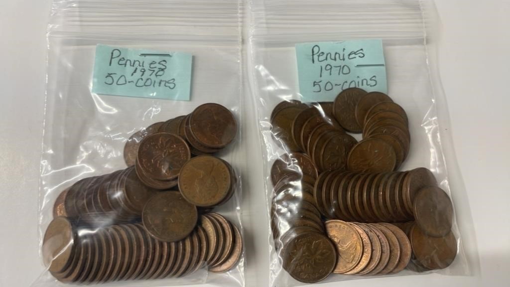 100 1970 Canadian Pennies