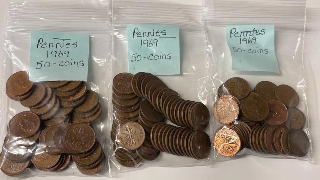 150 1969 Canadian Pennies