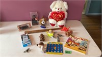 assorted toys- beanie baby, Mr Brick game, small