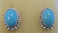 Navajo Turquoise & SS Earrings - Hallmarked