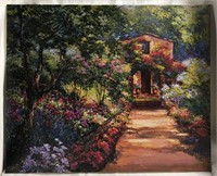 Signed Print On Canvas Of Cottage Scene
