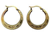 CARLA 14k Engraved Design Hoop Earrings