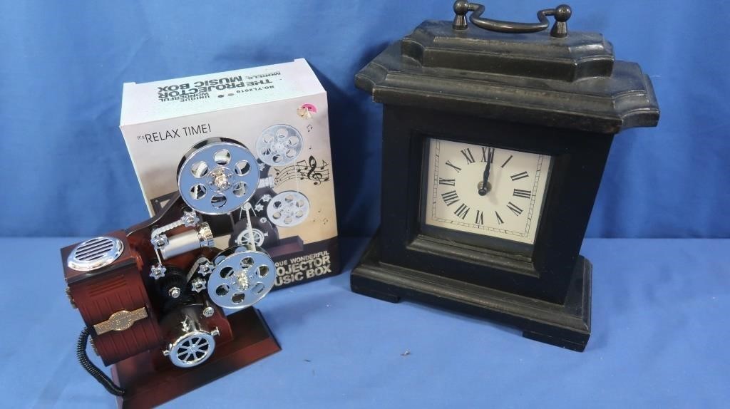 Quartz Mantle Clock & Projector Music Box