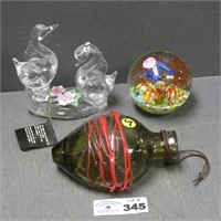 Art Glass Fish Paperweight & Hanging Bottle