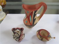 3 pcs. of Handmade Indian Pottery Pcs. SIgned