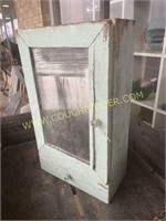 Antique green paint wall hung medicine cabinet
