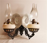 Antique Double Bracket Oil Lamps With Reflectors