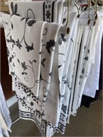 (12) White & Black Table Covers with Table Runner