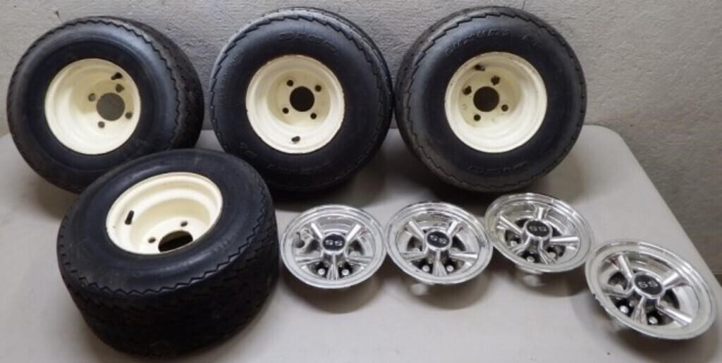 (4) Golf Cart Tires, Rims & SS Hubcaps