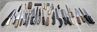 Box of Kitchen Knives, Utensils, Steels and