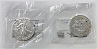 Lot of Two $1 Uncirculated Silver Eagle Coins.