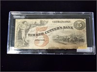 1858 The Timber Cutter's Bank $5 Note