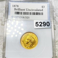 1878 $3 Gold Piece PCI - BRILLIANT UNC