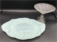 Blue Milk Glass Plate & Compote