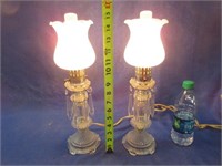 2 old glass prism vanity lamps