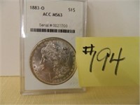 1883o Morgan Silver Dollar Cert. ACC MS63