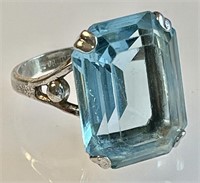 Sterling silver ring with large blue stone
