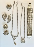 Rhinestone necklaces, earrings, brooch