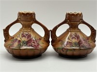 Pair Antique Austrian Handpainted Cabinet Vases