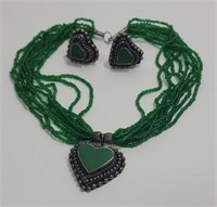 Heart Designed Green Venetian Bead Necklace