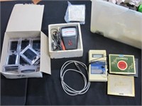 BOX OF CLOCK PARTS AND PIECES, TIMERS, AND MORE