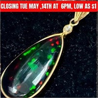 $2000  10/14K Yellow Gold Enhanced Black Opal 6Ct