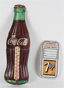 COCA COLA THERMOMETER & 7-UP EMERGENCY SIGN